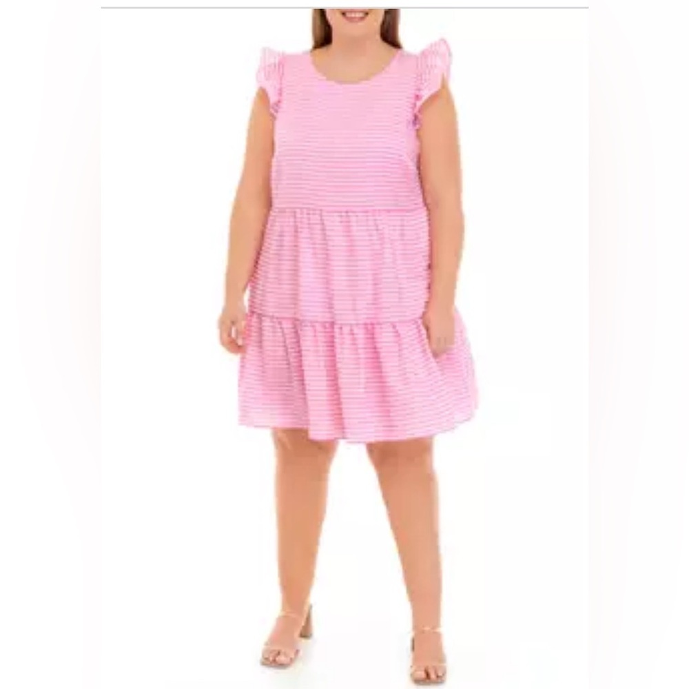 Jessica Howard Plus Size Seersucker Flutter Sleeve Tiered Babydoll Dress